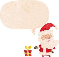 cartoon santa claus and speech bubble in retro textured style vector