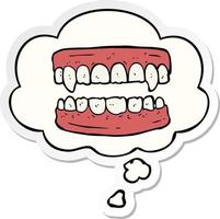 cartoon vampire teeth and thought bubble as a printed sticker vector