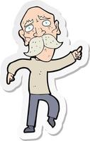 sticker of a cartoon sad old man pointing vector