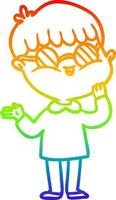 rainbow gradient line drawing cartoon boy wearing spectacles vector