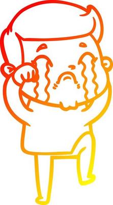 warm gradient line drawing cartoon man crying