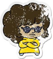 distressed sticker cartoon of a kawaii woman vector