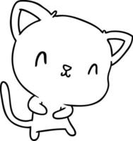 line drawing of cute kawaii cat vector