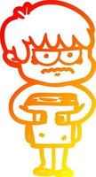 warm gradient line drawing annoyed cartoon boy vector