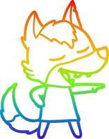 rainbow gradient line drawing cartoon wolf laughing vector