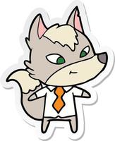 sticker of a friendly cartoon wolf manager vector