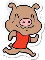 sticker of a nervous cartoon pig vector