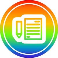 document and pencil circular in rainbow spectrum vector