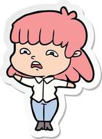 sticker of a cartoon worried woman vector