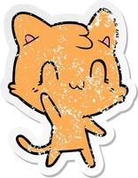 distressed sticker of a cartoon happy cat vector