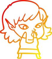 warm gradient line drawing pretty cartoon elf girl vector