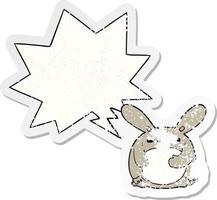 cartoon rabbit and speech bubble distressed sticker vector