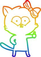 rainbow gradient line drawing cartoon cat vector