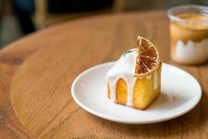 lemon pound cake on white plate photo