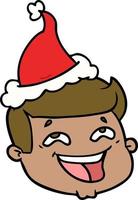 happy line drawing of a male face wearing santa hat vector