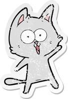 distressed sticker of a funny cartoon cat vector