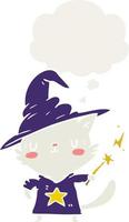 cartoon cat wizard and thought bubble in retro style vector