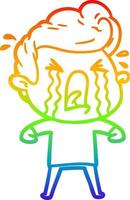 rainbow gradient line drawing cartoon crying man vector