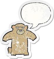 oso de dibujos animados y etiqueta engomada angustiada de la burbuja del discurso vector
