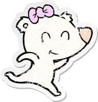 distressed sticker of a female polar bear running vector