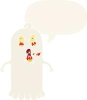 cartoon ghost and flaming eyes and speech bubble in retro style vector