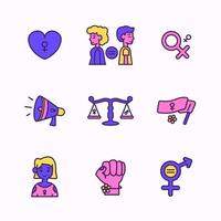 conjunto de iconos del día de la igualdad de la mujer vector