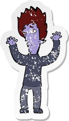 retro distressed sticker of a cartoon vampire giving up