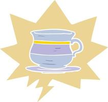 cartoon old tea cup and speech bubble in retro style vector