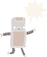 robot de dibujos animados y bocadillo de diálogo en estilo retro vector