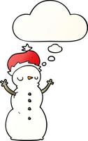 cartoon snowman and thought bubble in smooth gradient style vector