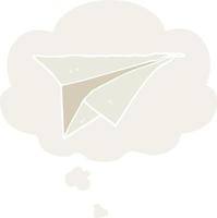 cartoon paper airplane and thought bubble in retro style vector