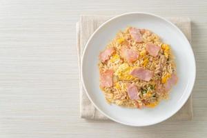 bacon ham fried rice on plate photo