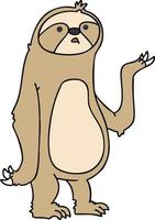 quirky hand drawn cartoon sloth vector