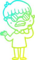 cold gradient line drawing cartoon confused boy wearing spectacles vector