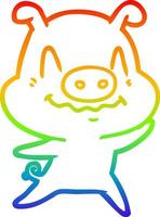 rainbow gradient line drawing nervous cartoon pig vector