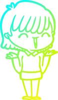 cold gradient line drawing cartoon woman vector
