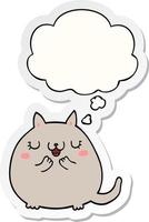 cartoon cute cat and thought bubble as a printed sticker vector