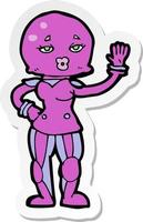 sticker of a cartoon female astronaut vector