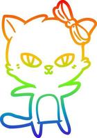 rainbow gradient line drawing cute cartoon cat vector