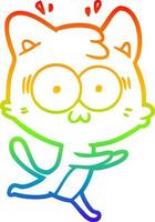 rainbow gradient line drawing cartoon surprised cat running vector