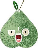 retro illustration style cartoon green pear vector