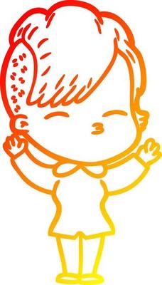 warm gradient line drawing cartoon squinting girl