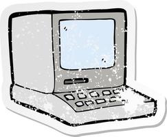 retro distressed sticker of a cartoon old computer vector