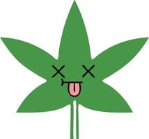 flat color retro cartoon marijuana leaf vector