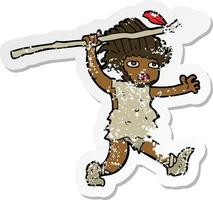 retro distressed sticker of a cartoon caveman vector