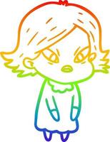 rainbow gradient line drawing cartoon stressed woman vector