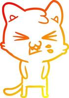 warm gradient line drawing cartoon cat hissing vector