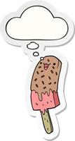 cute cartoon happy ice lolly and thought bubble as a printed sticker vector