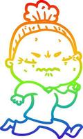 rainbow gradient line drawing cartoon annoyed old lady vector