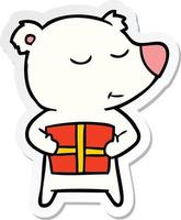 sticker of a happy cartoon polar bear with present vector